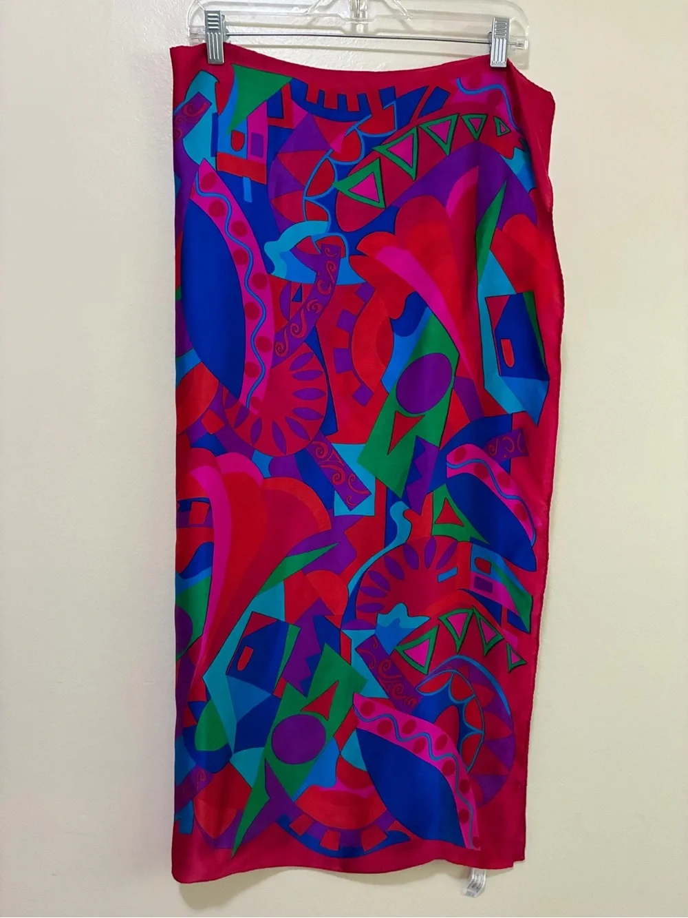 Liz Claiborne Red and Purple Abstract Silk Scarf